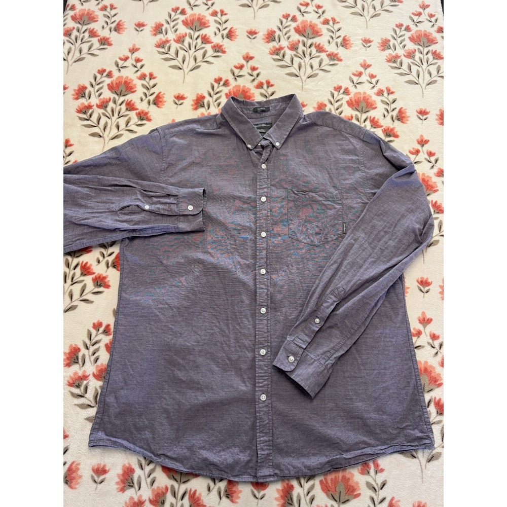 Eddie Bauer Mens TXL Classic Fit Purple Micro Stripe Long Sleeve Button Down